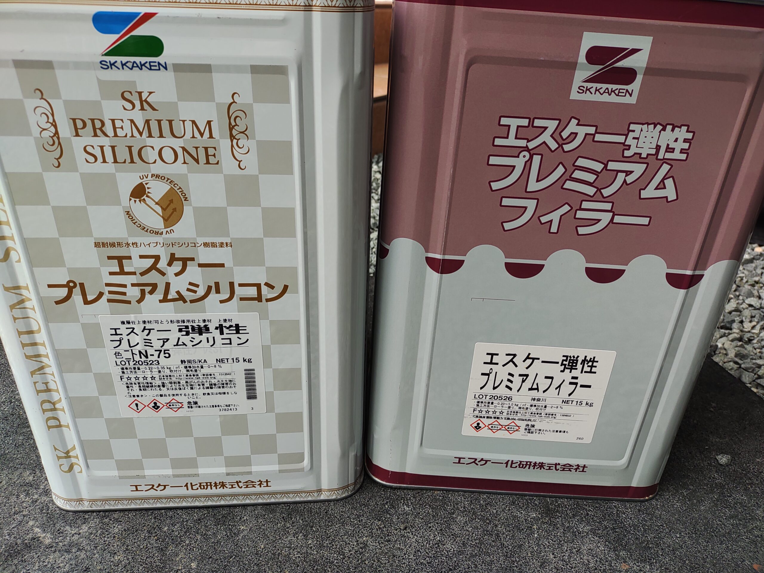 外壁塗替えにSK弾性プレミアムフィラー+弾性プレミアムシリコンの仕様